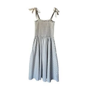 Orange Farm size M Blue and White Striped Midi Cotton Dress Cottagecore